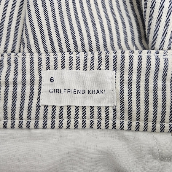 GAP Girlfriend Khaki Pants Blue Conductor Stripe High Rise Slim Straight Chino 6 - Picture 5 of 7